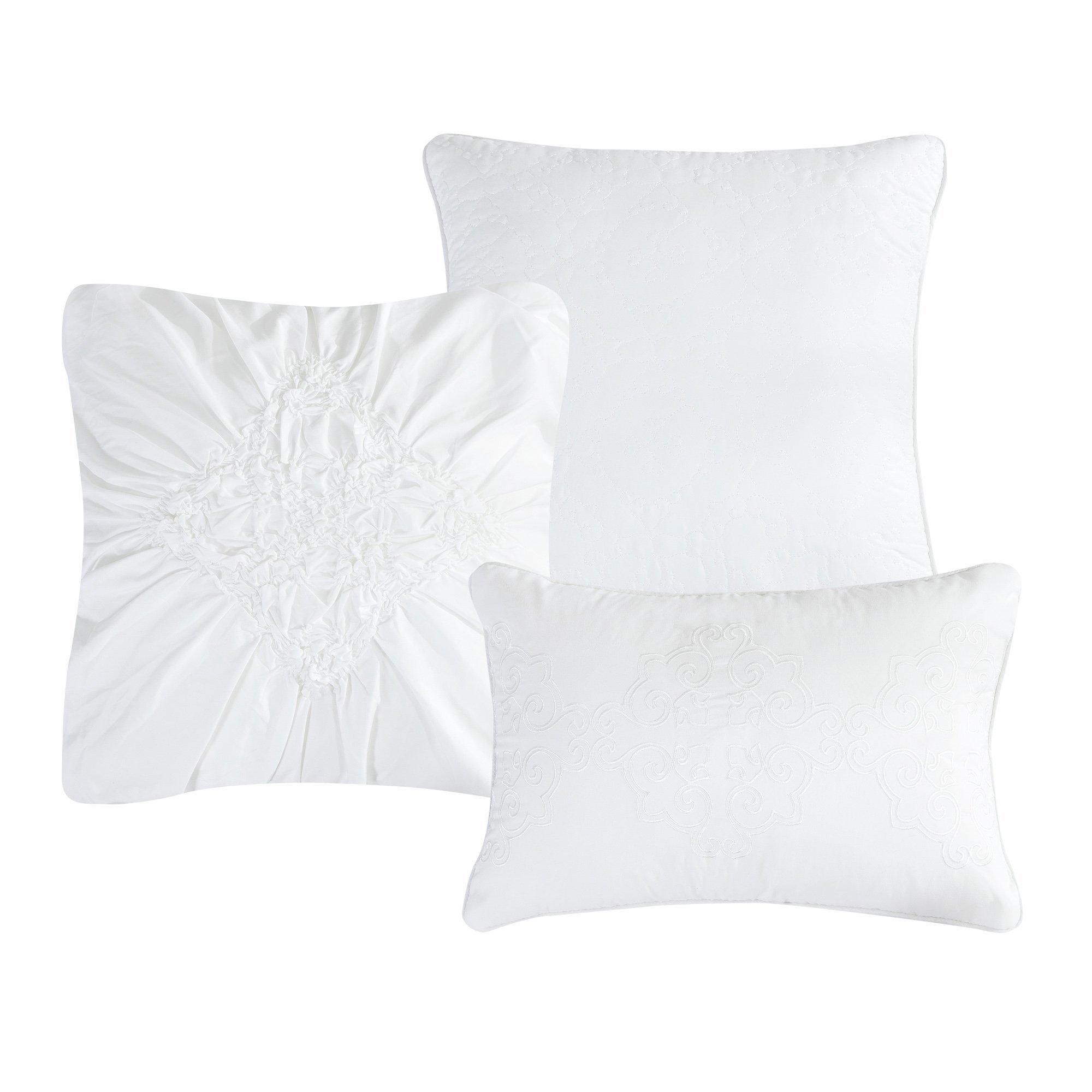 Vegas Contemporary Pinched White and Mint Comforter Set showcasing elegant medallion and floral patterns with soft fabric.